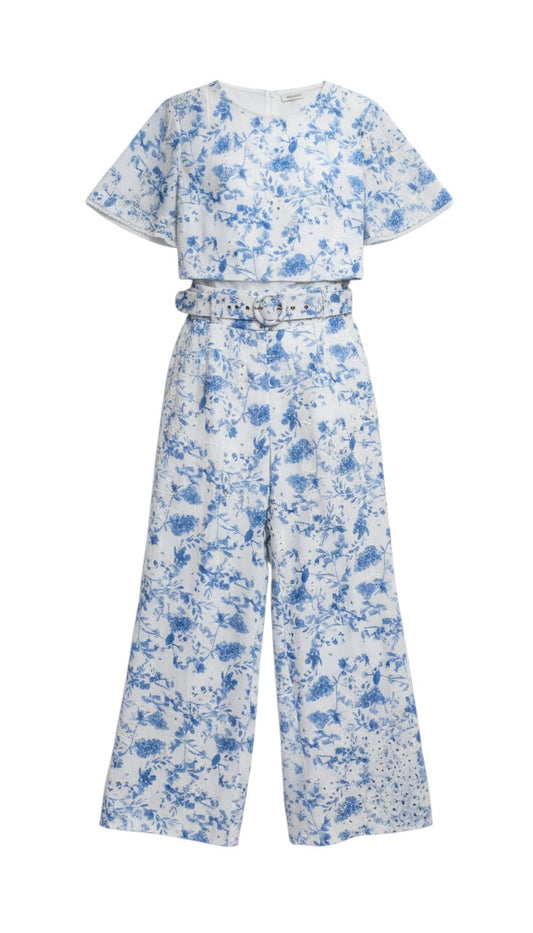 Conjunto de crop top y pantalón con estampados florales