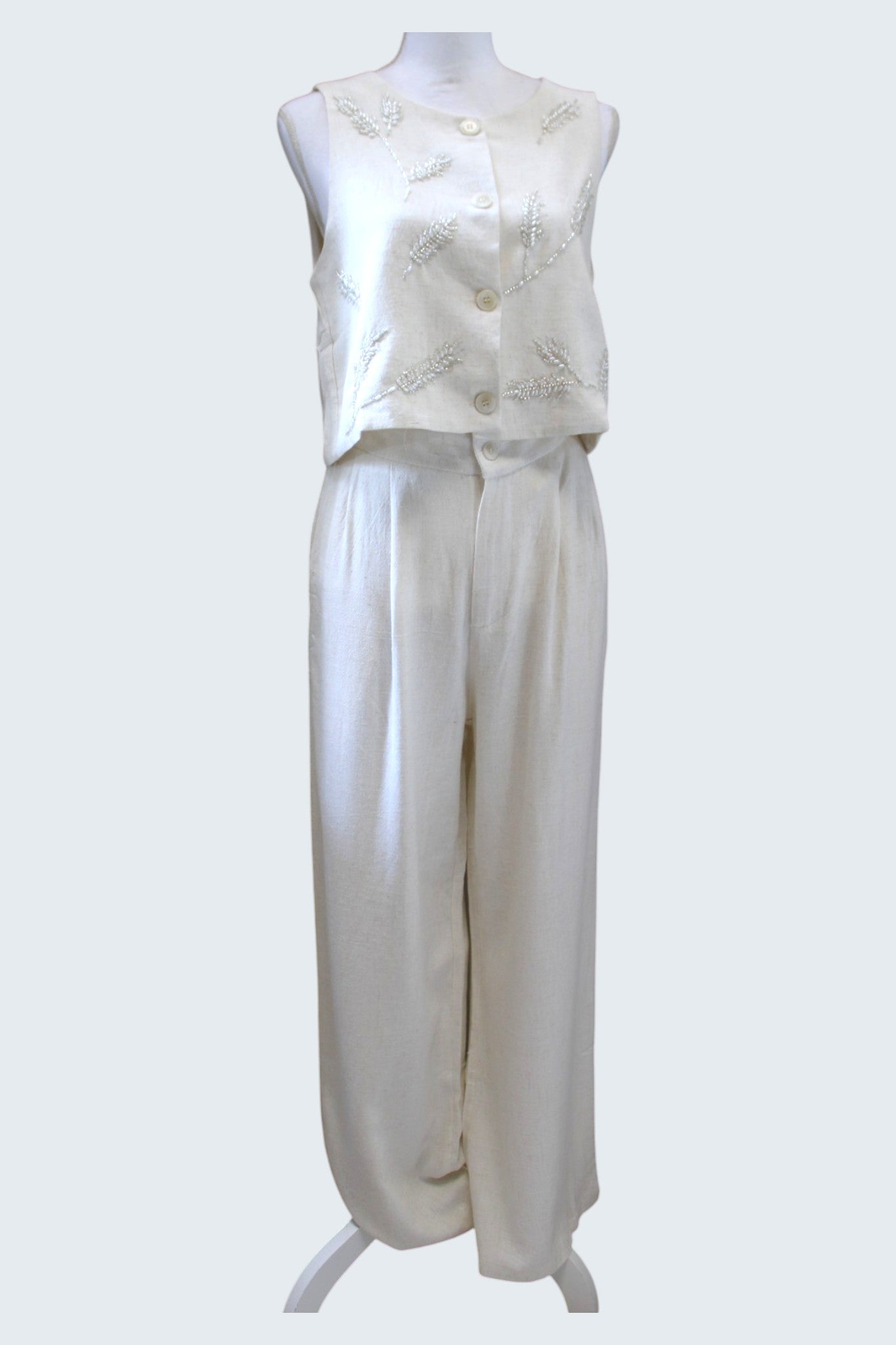 Conjunto de lino de crop top y pantalón de resorte