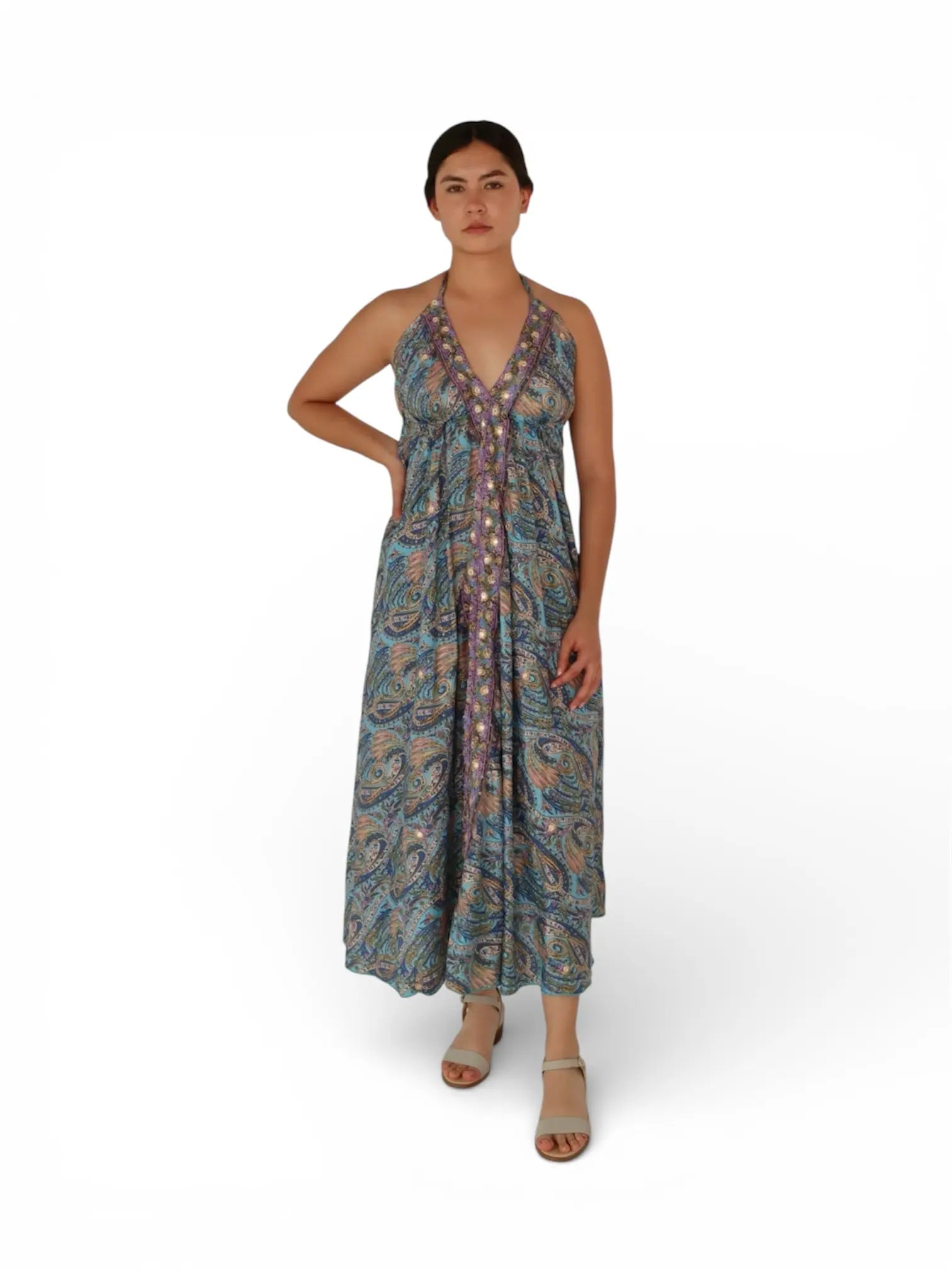 Vestido ajustable con estampados en tonos celestes vivos