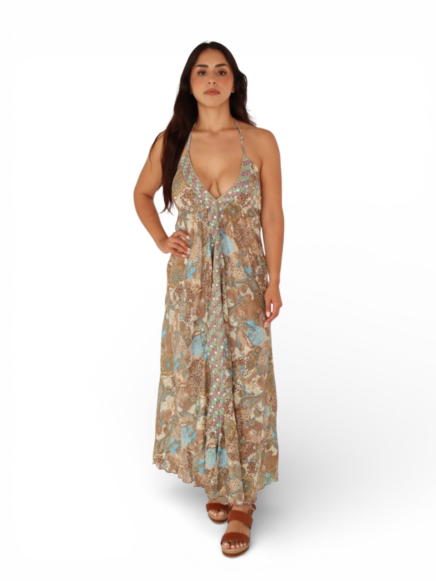 Vestido Maxi Boho Chic Ajustable con Estampados Paisley para Mujer