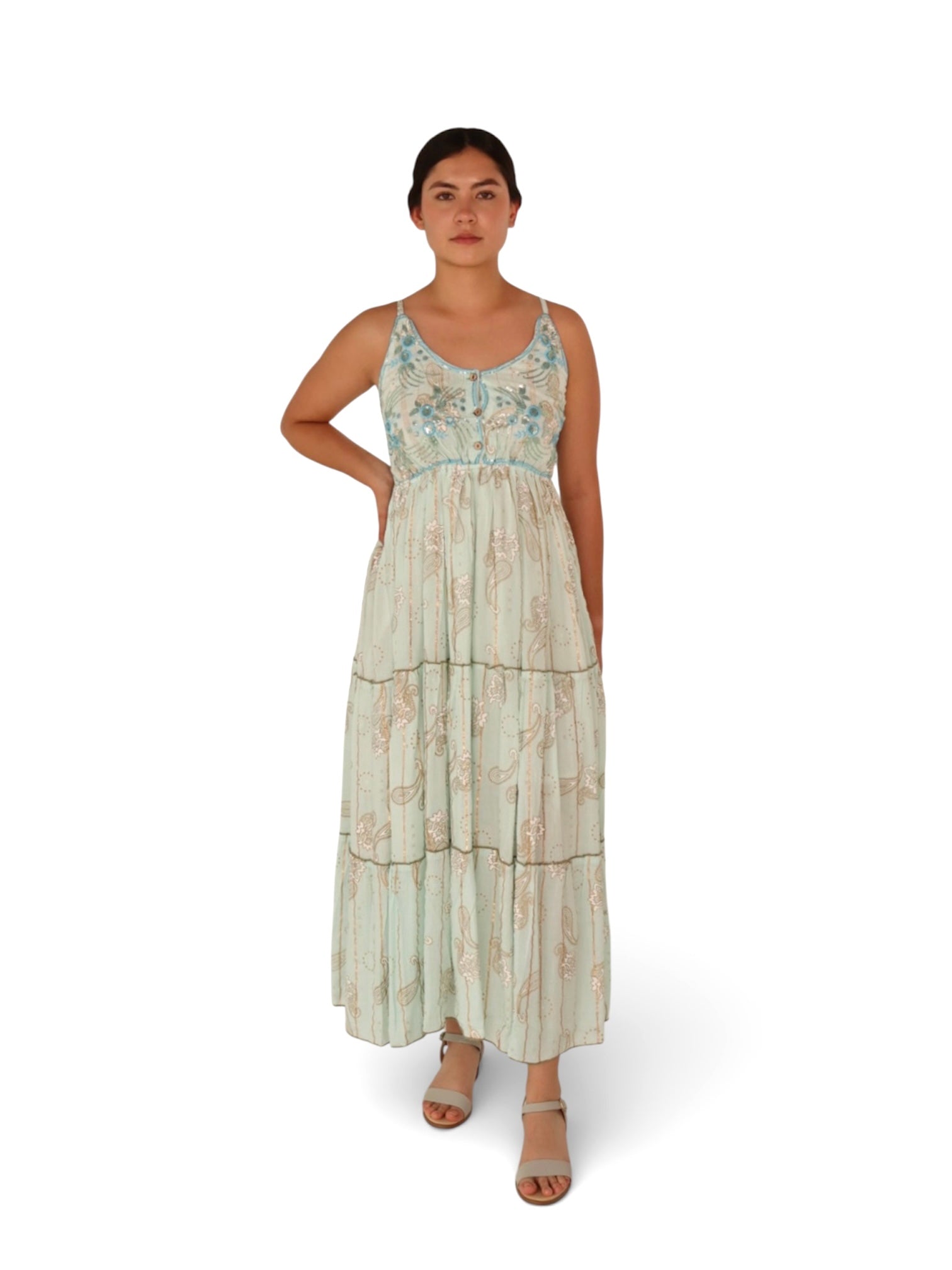 Vestido tipo Hindú con detalles de bordado