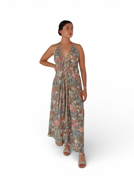 Vestido Maxi Boho Chic Ajustable con Estampados Paisley para Mujer