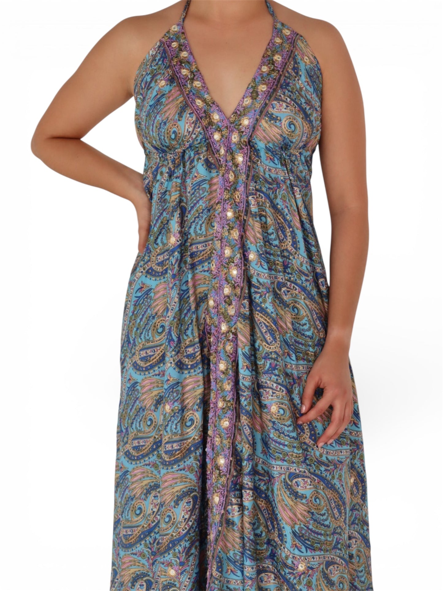Vestido Maxi Boho Chic Ajustable con Estampados Paisley para Mujer
