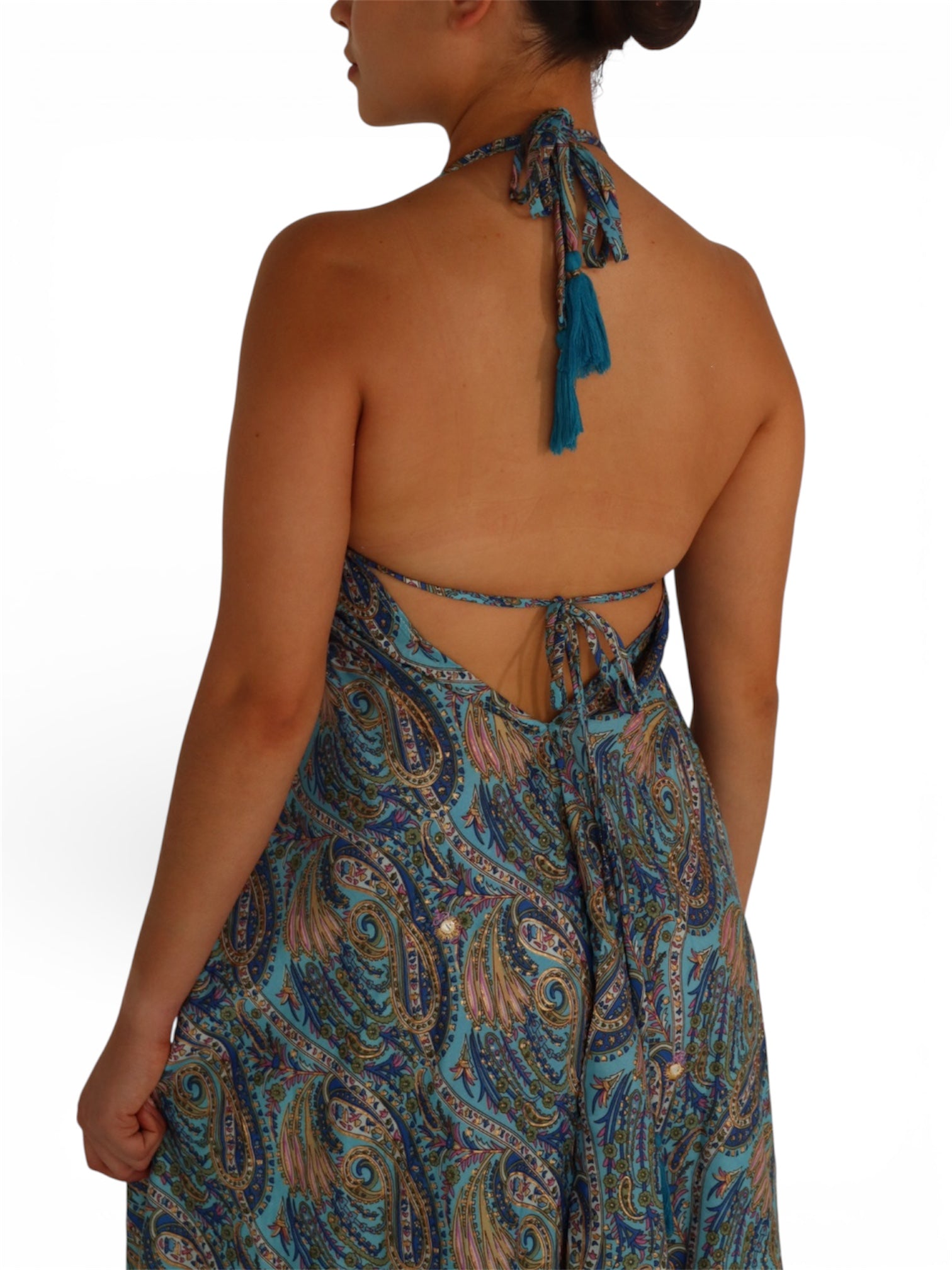 Vestido ajustable con estampados en tonos celestes vivos