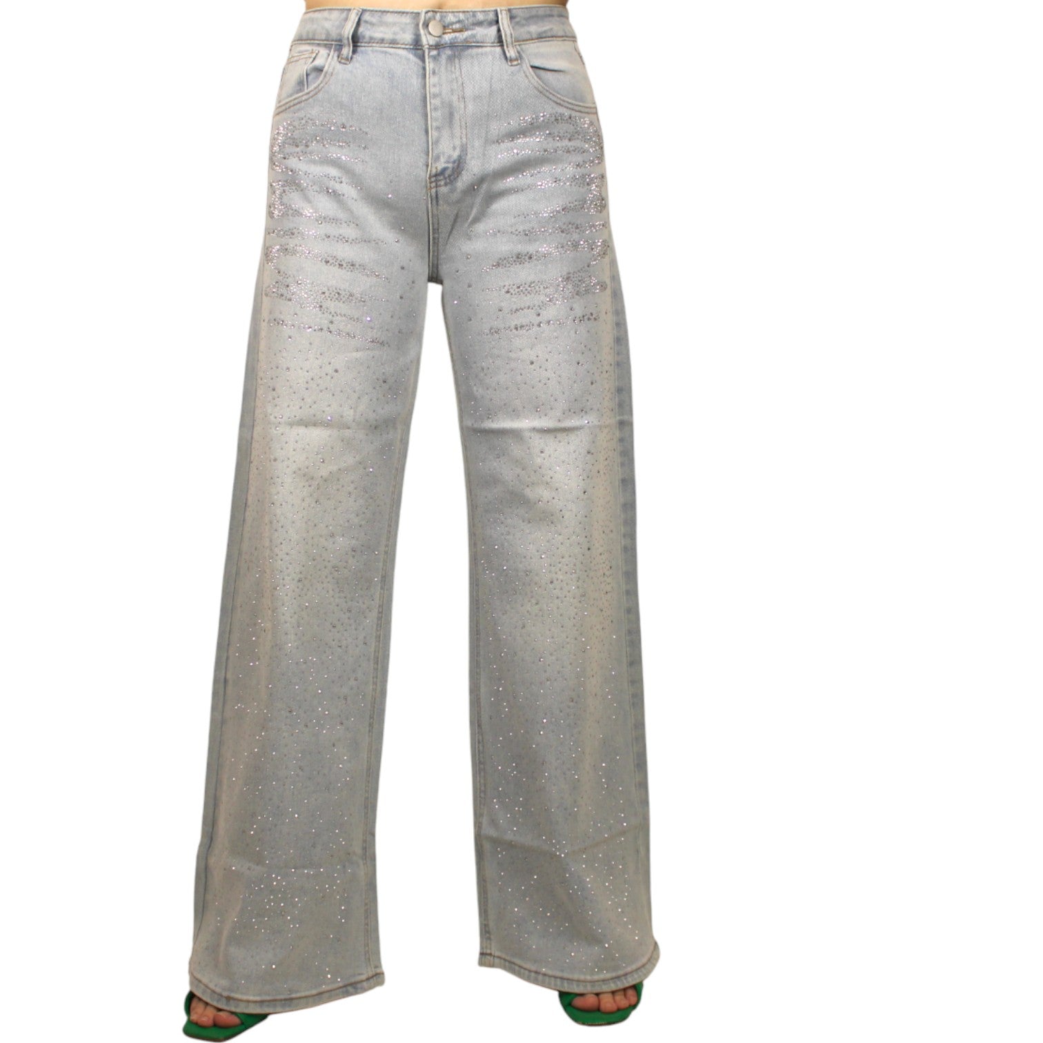 Pantalón denim con brillos