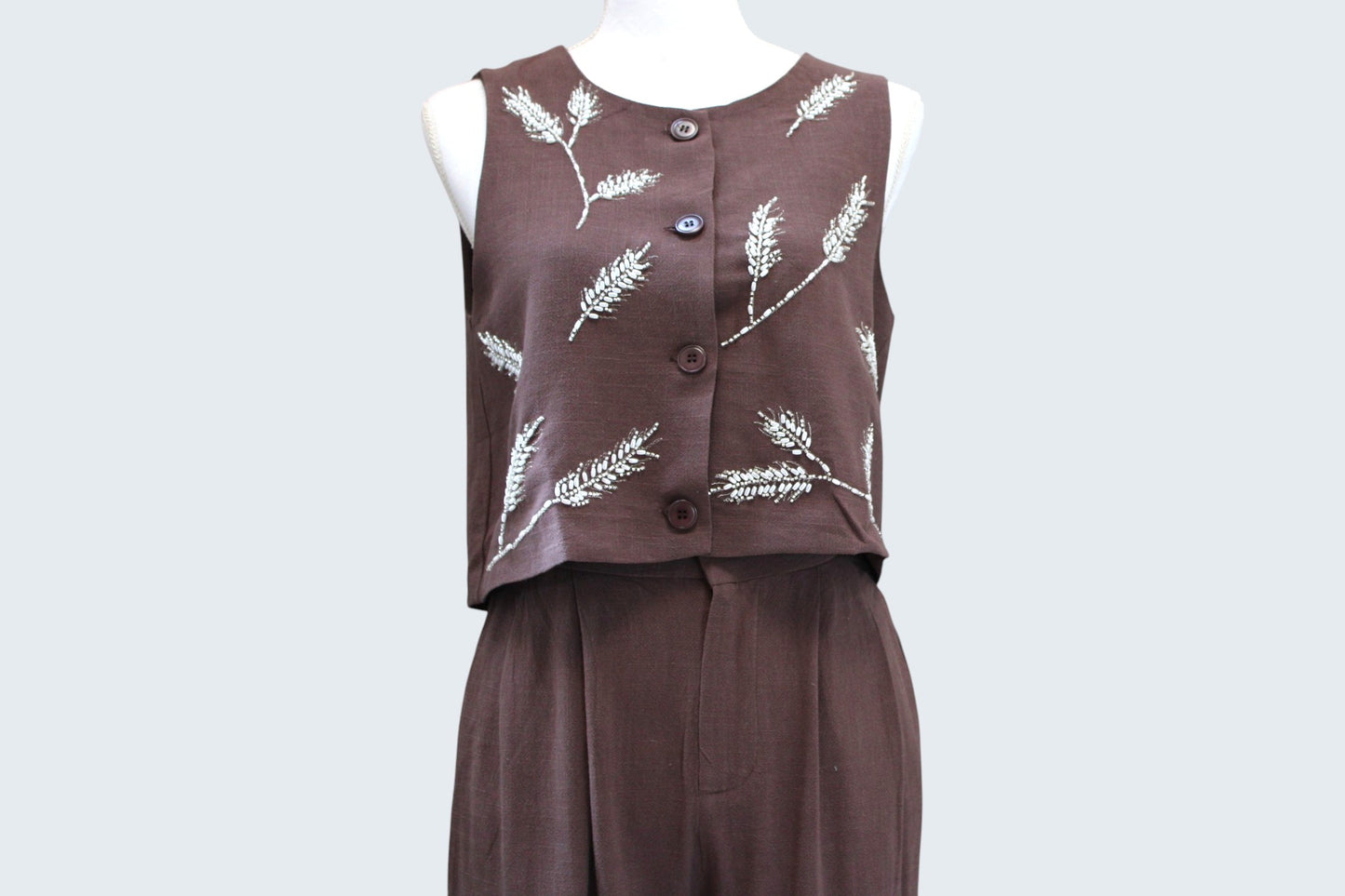 Conjunto de lino de crop top y pantalón de resorte
