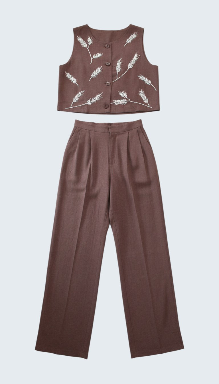 Conjunto de lino de crop top y pantalón de resorte