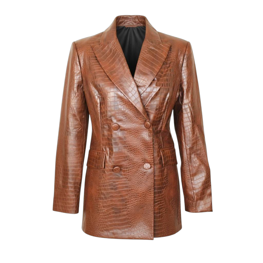 Chaqueta larga cruzada de polipiel con textura