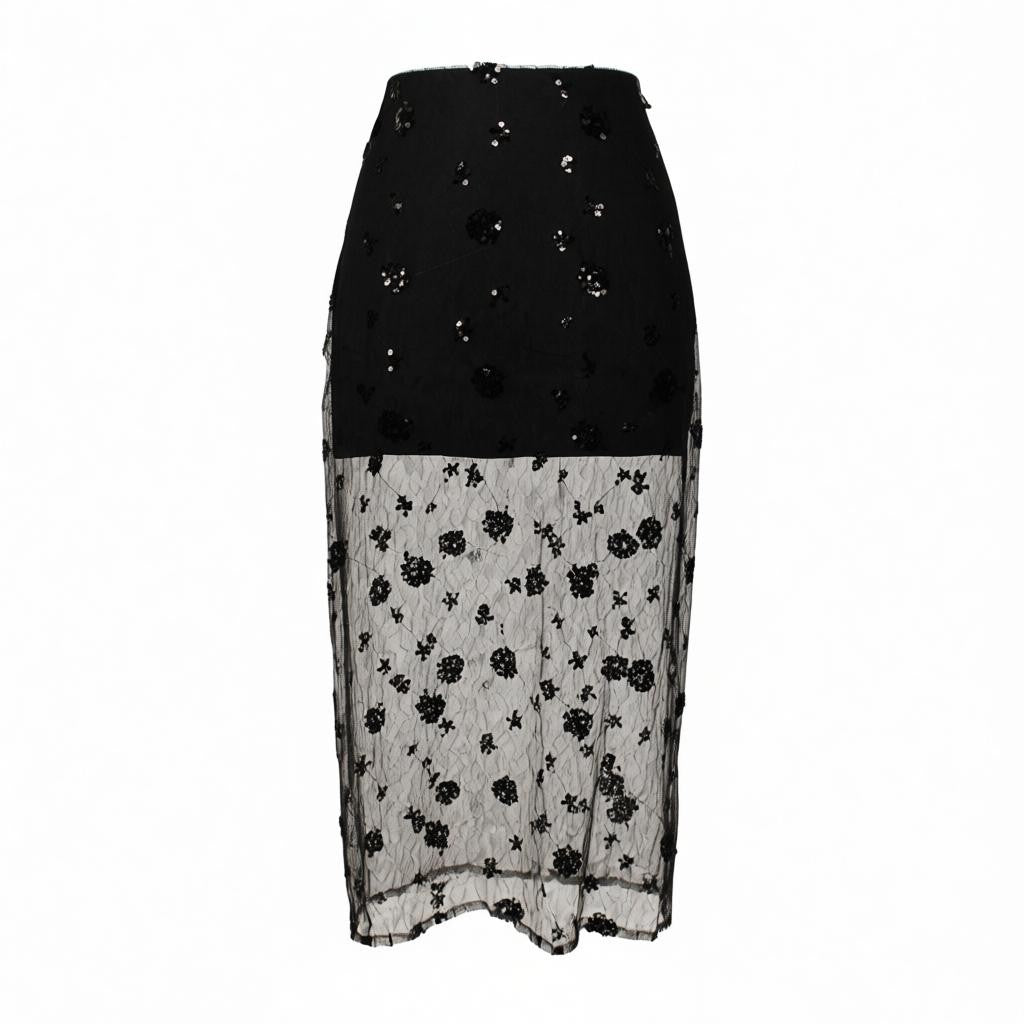 Falda larga de transparencia y encaje