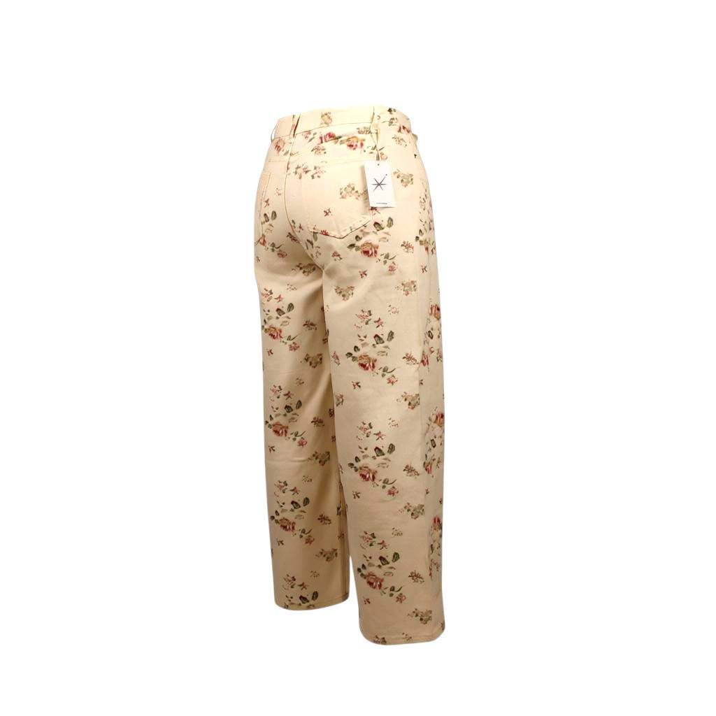 Pantalón denim crema con rosas